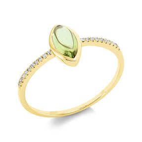 Ring Spitzoval 750 Gelbgold Peridot 0,74ct grün 20 Diamanten 0,05ct TW-SI B:9,1mm