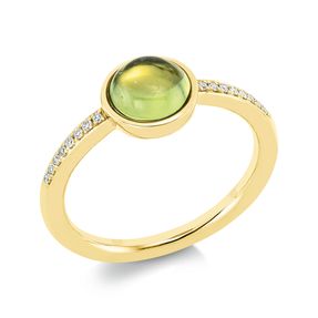 Ring aus 750 Gelbgold 14 Peridote 1,4ct grün 16 Diamanten 0,06ct TW-SI B:8,1mm