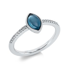 Ring Spitzoval aus 750 Weißgold Topas 0,92ct London Blue 18 Diamanten 0,07ct TW-SI