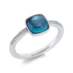 Ring aus 750 Weißgold Topas 2,1ct London Blue 16 Diamanten 0,06ct TW-SI B:8,1mm