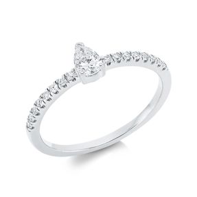 Ring Tropfen aus 750 Gold Weißgold 17 Diamanten 0,38ct TW-SI B:5,2mm 3er-Krappe