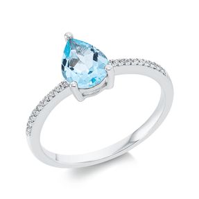 Ring Tropfen 750 Weißgold Topas 1,23ct skyblue 20 Diamanten 0,07ct TW-SI B:8,7mm