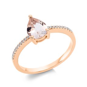 Ring Tropfen aus 750 Rotgold Morganit 0,81ct rosa 20 Diamanten 0,07ct TW-SI B:8,7mm