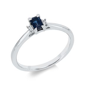 Ring aus 750 Weißgold Saphir 0,37ct blau 2 Diamanten Baguette-Schliff 0,05ct TW-SI