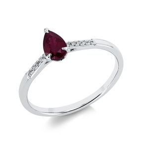 Ring Tropfen aus 750 Weißgold Rubin 0,49ct rot 10 Diamanten 0,04ct TW-SI B:6,6mm