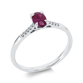 Ring aus 750 Weißgold Rubin 0,57ct rot 10 Brillanten 0,03ct TW-SI B:5,9mm