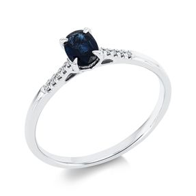 Ring aus 750 Weißgold Saphir 0,59ct blau 10 Brillanten 0,03ct TW-SI B:5,9mm