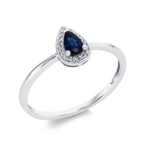 Ring Tropfen 750 Weißgold Saphir 0,27ct blau 17 Brillanten 0,04ct TW-SI B:8,1mm