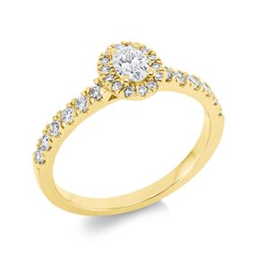 Ring Oval aus 750 Gold Gelbgold 27 Diamanten 0,65ct TW-SI B:7,6mm 4er-Krappe