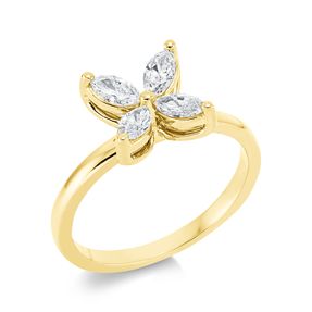 Ring Schmetterling 750 Gelbgold 4 Diamanten Navette-Schliff 0,56ct TW-SI B:9,1mm