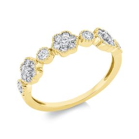 Ring Blumen aus 750 Gelbgold 25 Diamanten 0,43ct TW-SI B:4,8mm Fassung rhodiniert