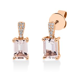 Ohrstecker 750 Rotgold 2 Morganite 1,77ct rosa 16 Diamanten 0,07ct TW-SI 13,3x5,9mm