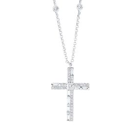 Collier Kreuz aus 750 Gold Weißgold 41 Diamanten 0,39ct TW-SI L:45,7cm