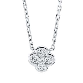 Collier Kleeblatt 750 Weißgold 4 Brillanten 0,16ct TW-SI 1 Brillant 0,01ct TW-SI