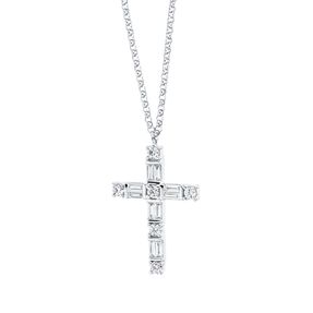 Collier Kreuz aus 750 Gold Weißgold 16 Diamanten 0,33ct L:45,7cm