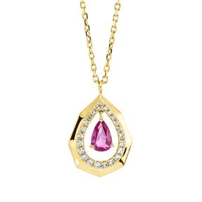 Collier Tropfen 585 Gelbgold Saphir 0,46ct pink 23 Diamanten 0,15ct TW-PI L:46cm