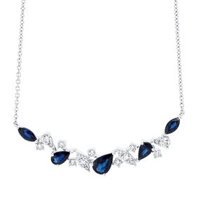 Collier aus 750 Weißgold 5 Saphire 1,26ct blau 15 Diamanten 0,31ct TW-SI L:46cm