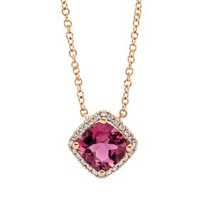 Collier aus 750 Rotgold Turmalin 0,8ct pink 24 Brillanten 0,1ct TW-SI L:43cm