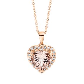 Collier Herz aus 750 Rotgold Morganit 1,25ct rosa 24 Brillanten 0,1ct TW-SI L:45cm