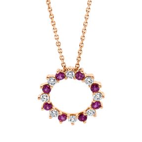 Collier Kreis aus 750 Rotgold 8 Rubine 0,2ct rot 8 Brillanten 0,15ct TW-SI L:45cm