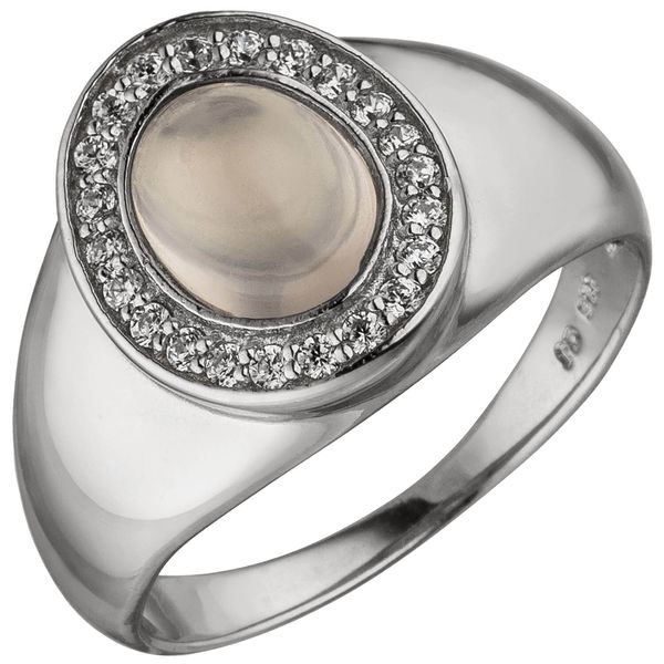 Ring mit Rosenquarz und Zirkonia 925 Silber