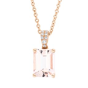 Collier aus 750 Rotgold Morganit 1,38ct rosa 8 Diamanten 0,03ct TW-SI L:45cm