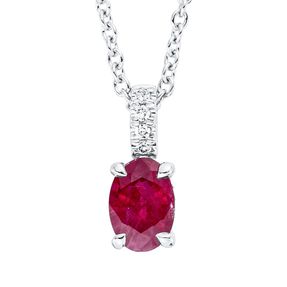 Collier Oval aus 750 Weißgold Rubin 0,58ct rot 4 Brillanten 0,02ct TW-SI L:45cm