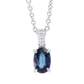 Collier Oval aus 750 Weißgold Saphir 0,56ct blau 4 Brillanten 0,02ct TW-SI L:45cm