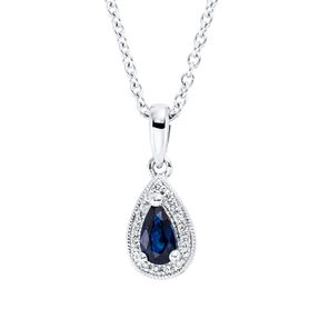 Collier Tropfen 750 Weißgold Saphir 0,26ct blau 17 Brillanten 0,04ct TW-SI L:45cm