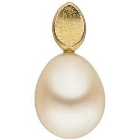 Anhänger mit Süßwasser Perle 8,5-9mm creme-weiß 585 Gold Gelbgold eismatt