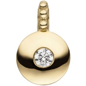 Solitär Anhänger mit Brillant 0,12 Ct. W/SI 585 Gold Gelbgold Ø 8,7mm schlicht