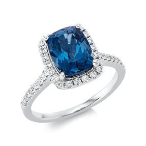 Ring aus 750 Weißgold Topas 2,57ct London Blue 50 Diamanten 0,35ct TW-SI B:2,1mm