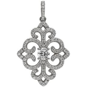 Anhänger Ornament mit 89 Zirkonia 925 Silber rhodiniert 28,9x21,7mm Halsschmuck