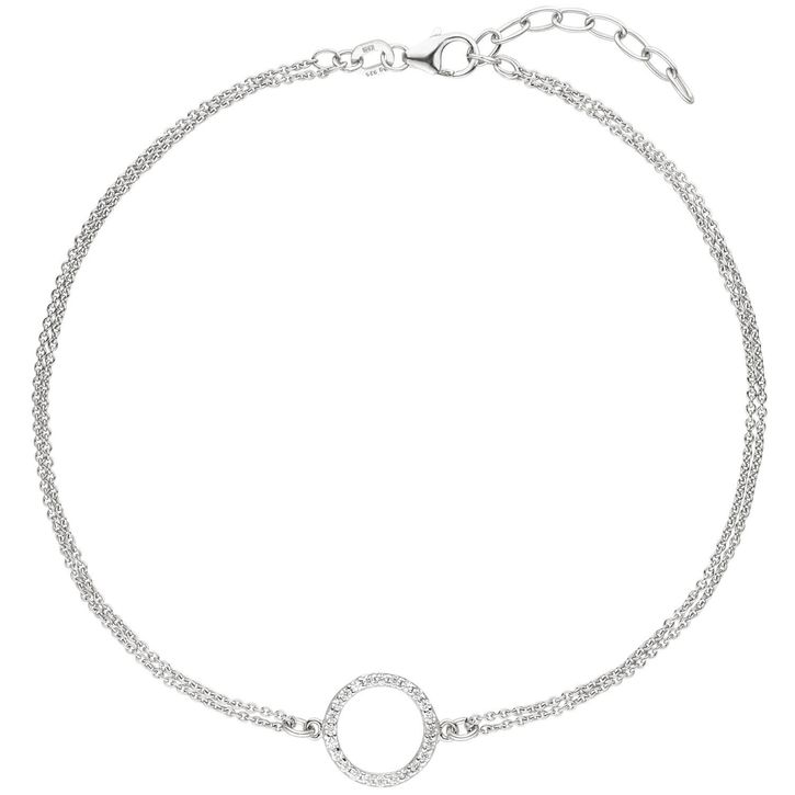 Fußkette mit Kreis 925 Silber 24 Zirkonia 26cm