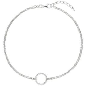 Fußkettchen Fußkette mit Kreis 925 Silber 2-reihig 24 Zirkonia 26cm Fußschmuck