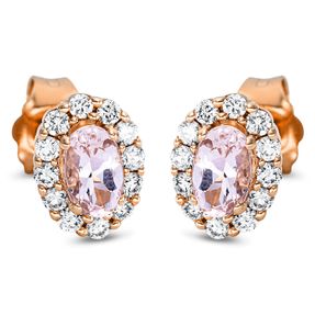 Ohrstecker Oval aus 750 Rotgold 2 Morganite 0,4ct rosé 24 Brillanten 0,25ct TW-SI