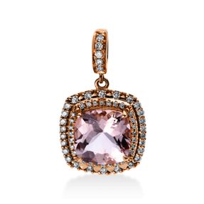 Anhänger 750 Rotgold Morganit 2,09ct rosé 59 Brillanten 0,23ct TW-SI 21x12,2mm