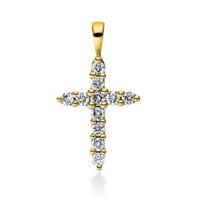 Anhänger Kreuz aus 750 Gelbgold 11 Brillanten 0,23ct TW-SI 18,4x10,6mm mit Öse