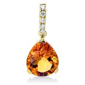 Anhänger Tropfen aus 750 Gelbgold Citrin 3,5ct mandarin 5 Brillanten 0,11ct TW-SI