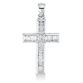 Anhänger Kreuz aus 750 Gold Weißgold 28 Diamanten 0,32ct 23,8x12,4mm mit Öse