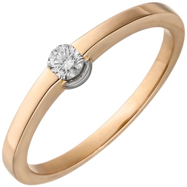 Solitaire Ring aus 585 Rotgold mit Brillant 0.15ct