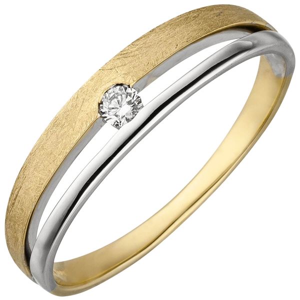 Ring aus 585 Gelbgold und Weißgold eismatt Brillant 0.06 Ct.