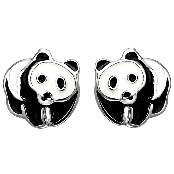 Kinder Ohrstecker Panda 925 Silber schwarz weiß