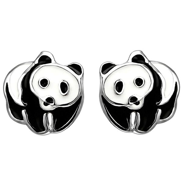 Kinder Ohrstecker Panda 925 Silber schwarz weiß