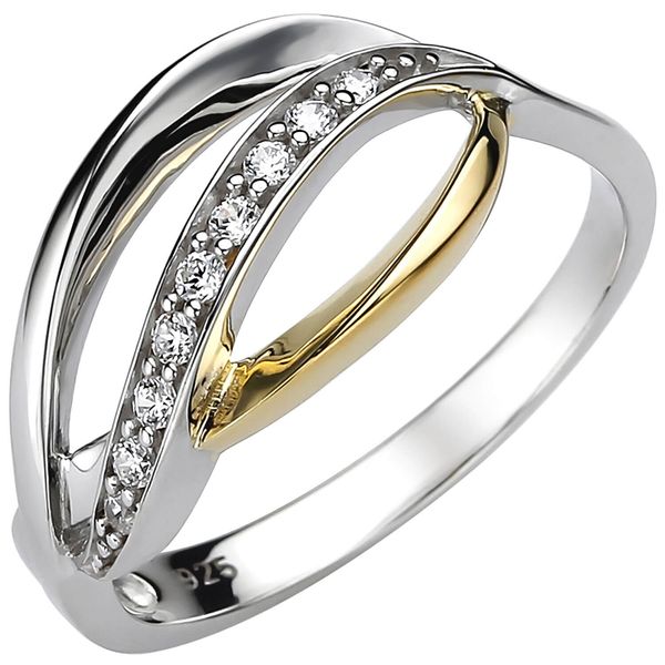 Ring aus 925 Silber bicolor mit 9 Zirkonia