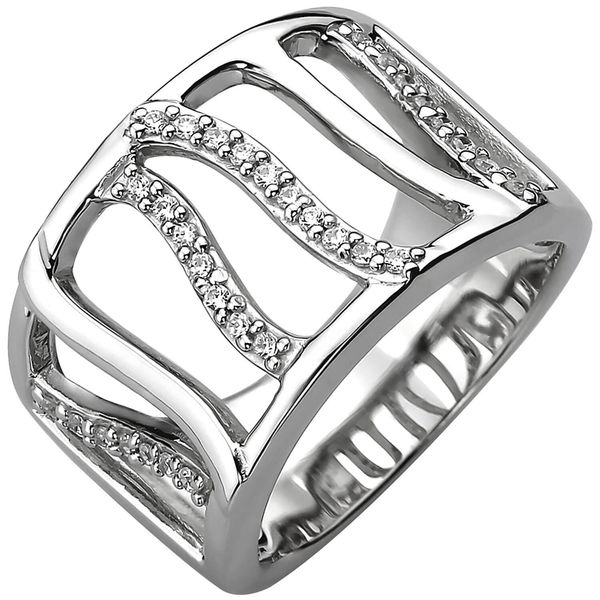 Breiter Ring aus 925 Silber mit 32 Zirkonia