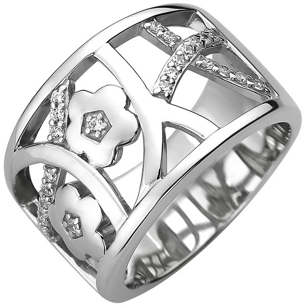 Ring aus 925 Silber 25 Zirkonia mit Blumenmuster