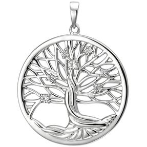 Anhänger Baum Lebensbaum aus 925 Silber mit 7 Zirkonia Halsschmuck