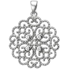 Anhänger aus 925 Silber mit 4 weißen Zirkonia Halsschmuck mit Ornament