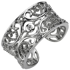 Offener Ring aus 925 Silber mit 3 weißen Zirkonia Fingerring mit Ornament